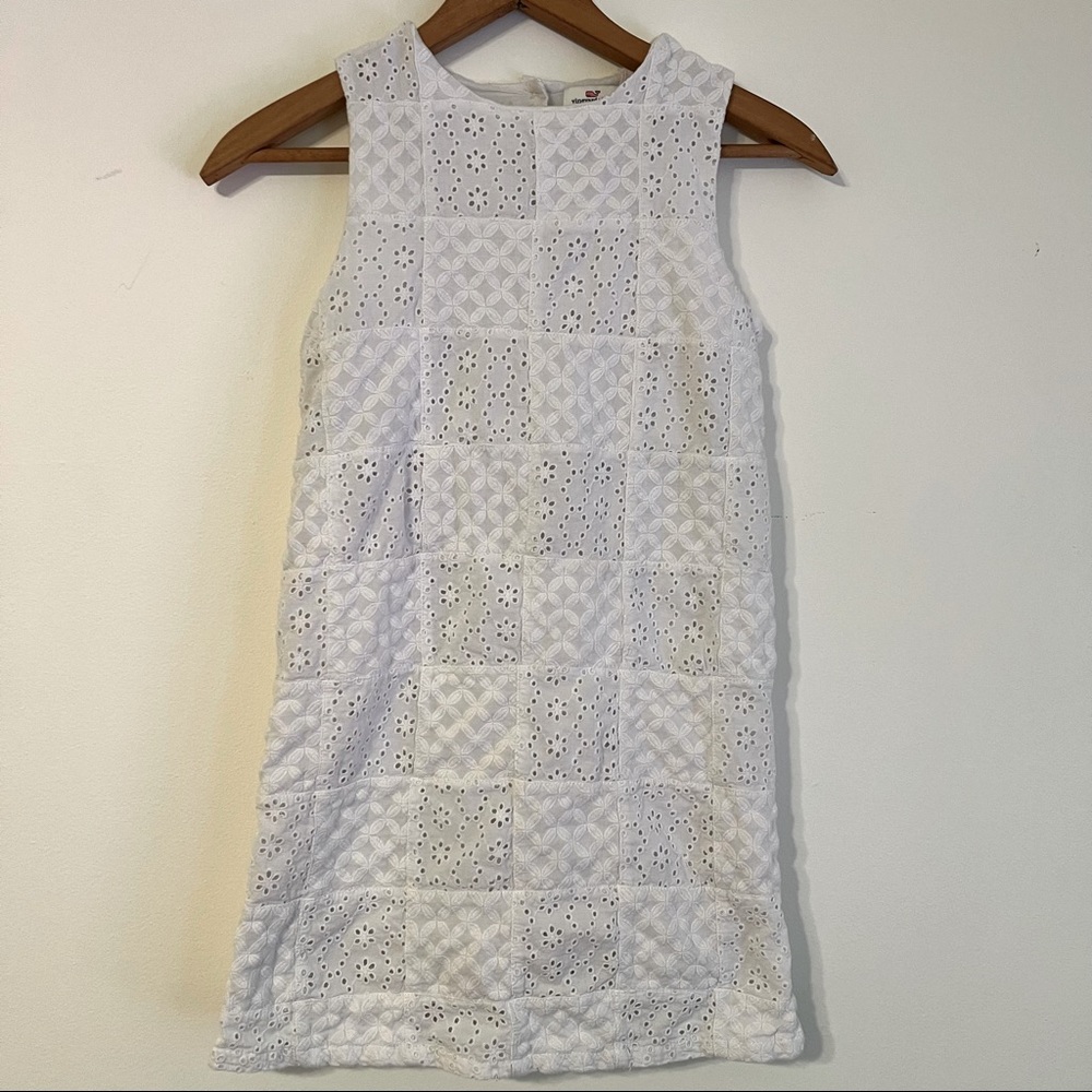 VINEYARD VINES Girls Eyelet Patchwork Dress, White Cap